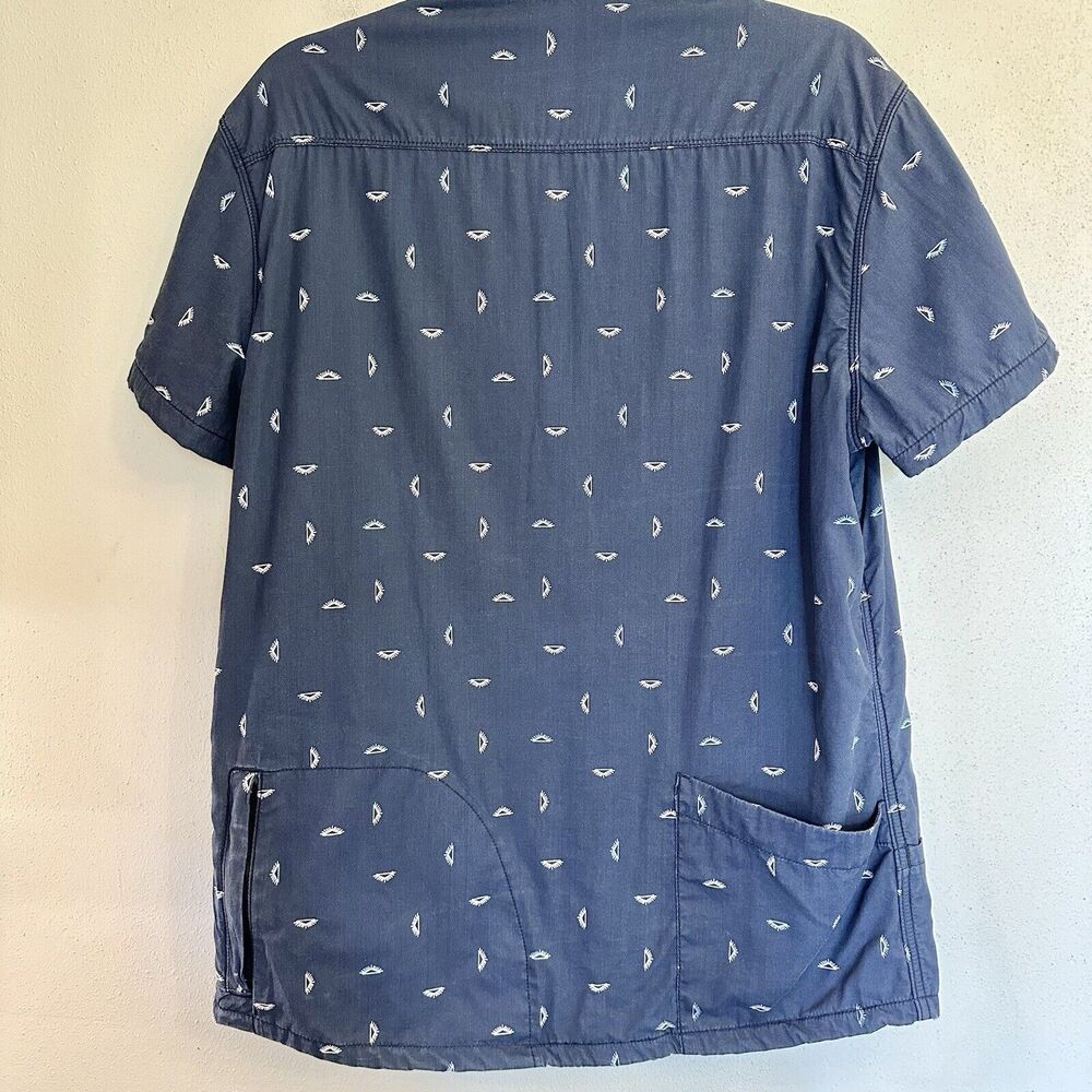 California Cowboy High Water Fleece Lined Short Sleeve Button Shirt Blue Print L - Picture 7 of 16